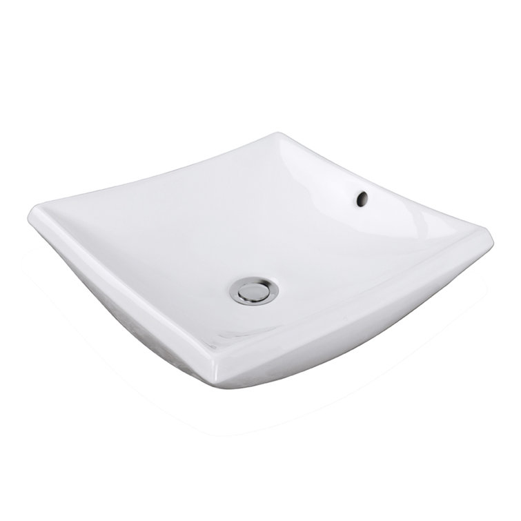 LACAVA 16.75'' White Porcelain Square Vessel Bathroom Sink with Overflow Wayfair
